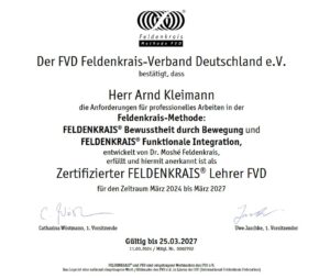 Feldenkrais Zertifikat Arnd Kleimann – Lehrer in Wetter (Ruhr)